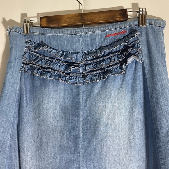 Anthropologie Odd Molly Crisscross Ruffle Jean Mini Skirt Back Zip Size 2; CUTE! - Picture 8 of 16